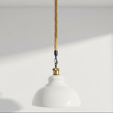 White pendant light with gold accents on a plain background